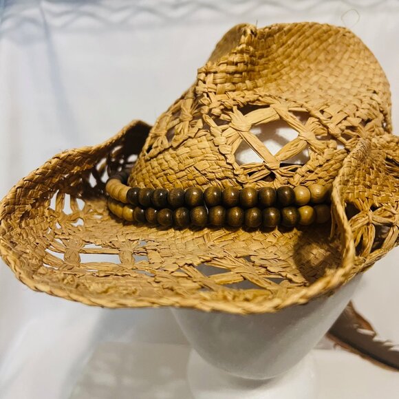 Peter Grimm Straw Cowboy Hat-Brown Beaded/Feathers-Country-Bohemian-Women's - Picture 5 of 16